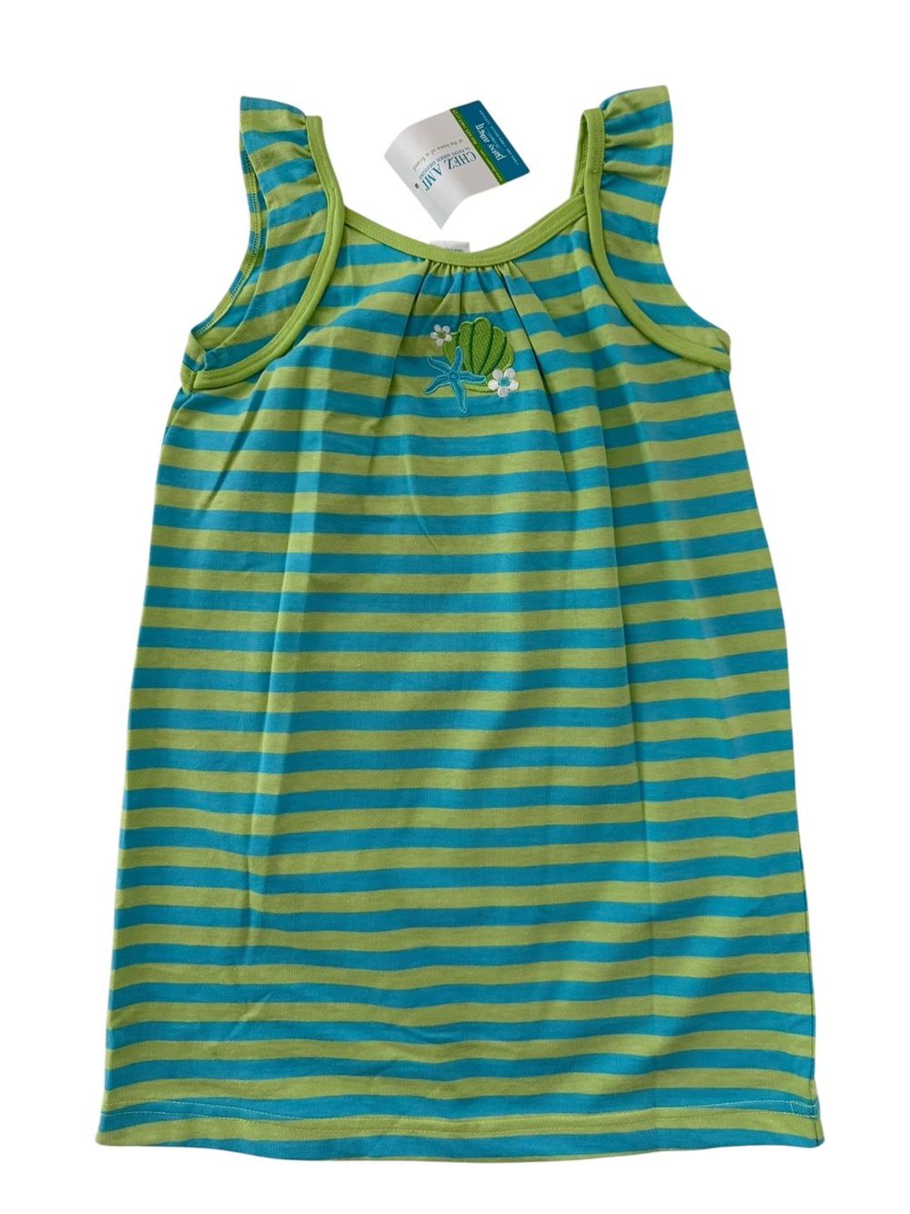 Chez Ami Patsy Aiken NWT Striped Green/Teal Sleeveless Dress Shell Embroidery 6X